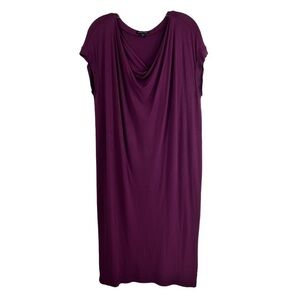 Eileen Fisher SZ XS Purple Cap Sleeve Cowl Neck Casual Midi Shirt Dress Modest